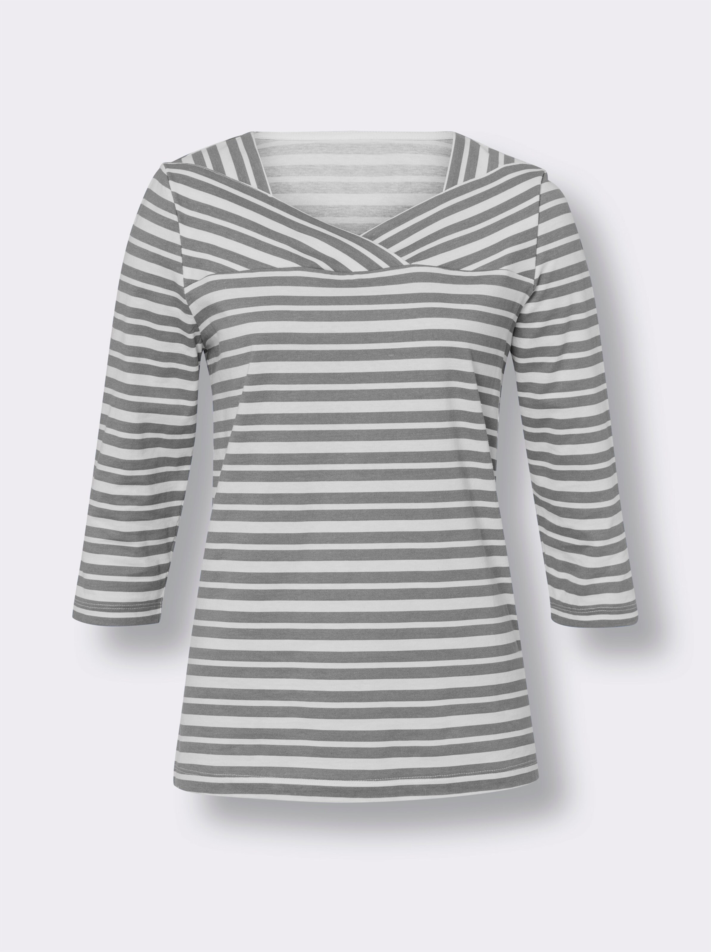 Ringelshirt mit überlappendem Ausschnitt