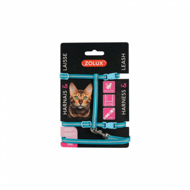 Kit sellerie réfléchissant pour chat - Laisse 1,20 m et harnais réglable