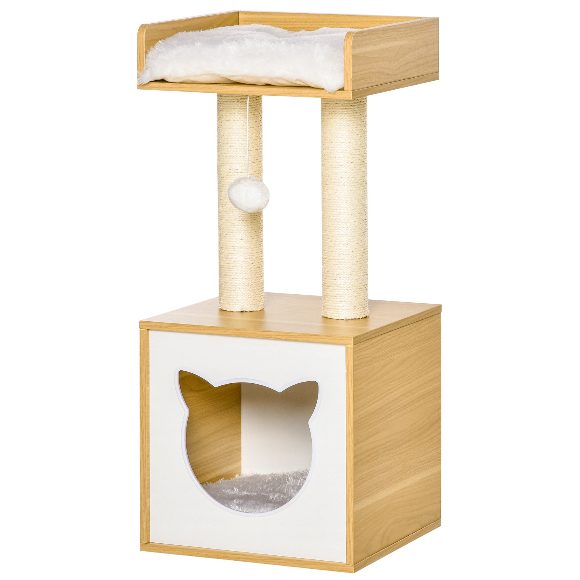PawHut Kratzbaum mit 2 Kissen natur 35L x 35B x 81H cm