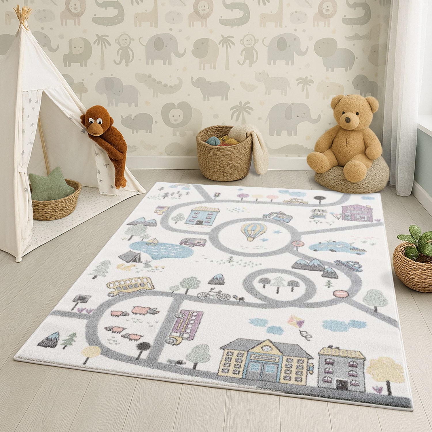 Carpet City Kinderteppich »Anime9376« rechteckig 11 mm Höhe Strassen-Spiel-Teppich, Auto, Weicher Flor, Pflegeleicht, Kinderzimmer