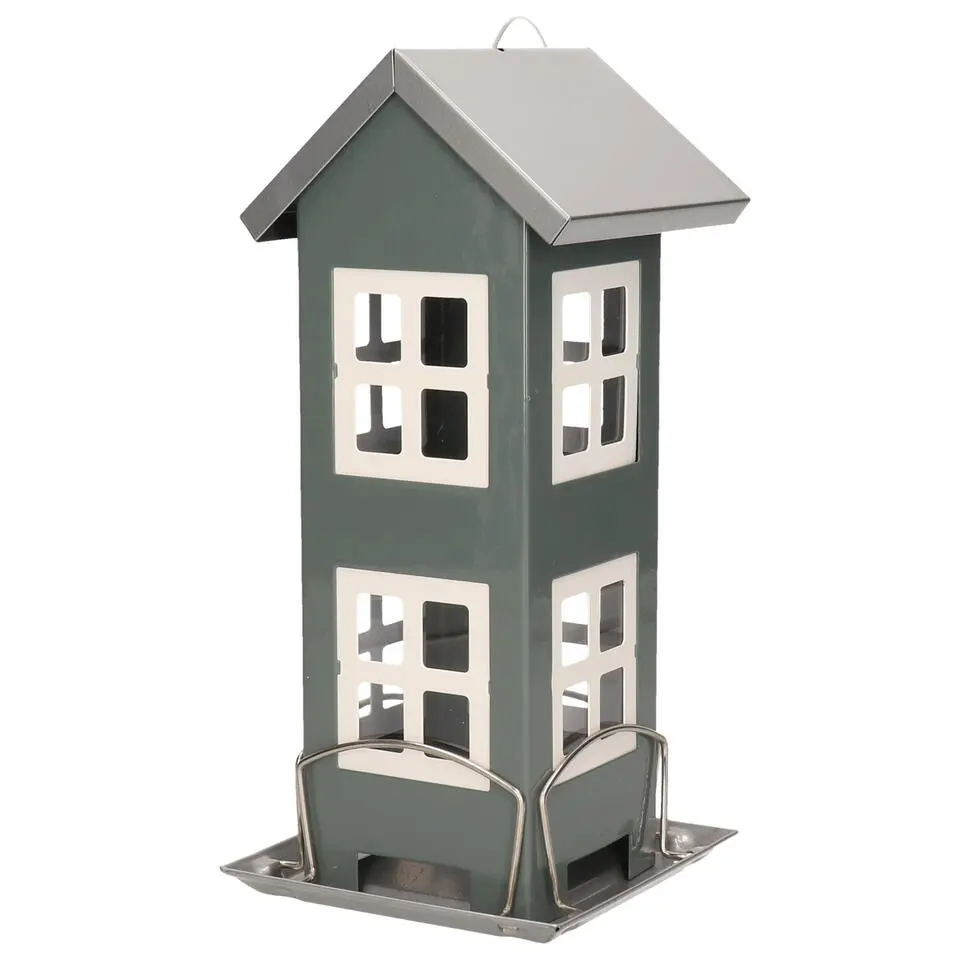 Pro Garden Vogelvoederhuisje - hangend - grijs - silo - 19 cm