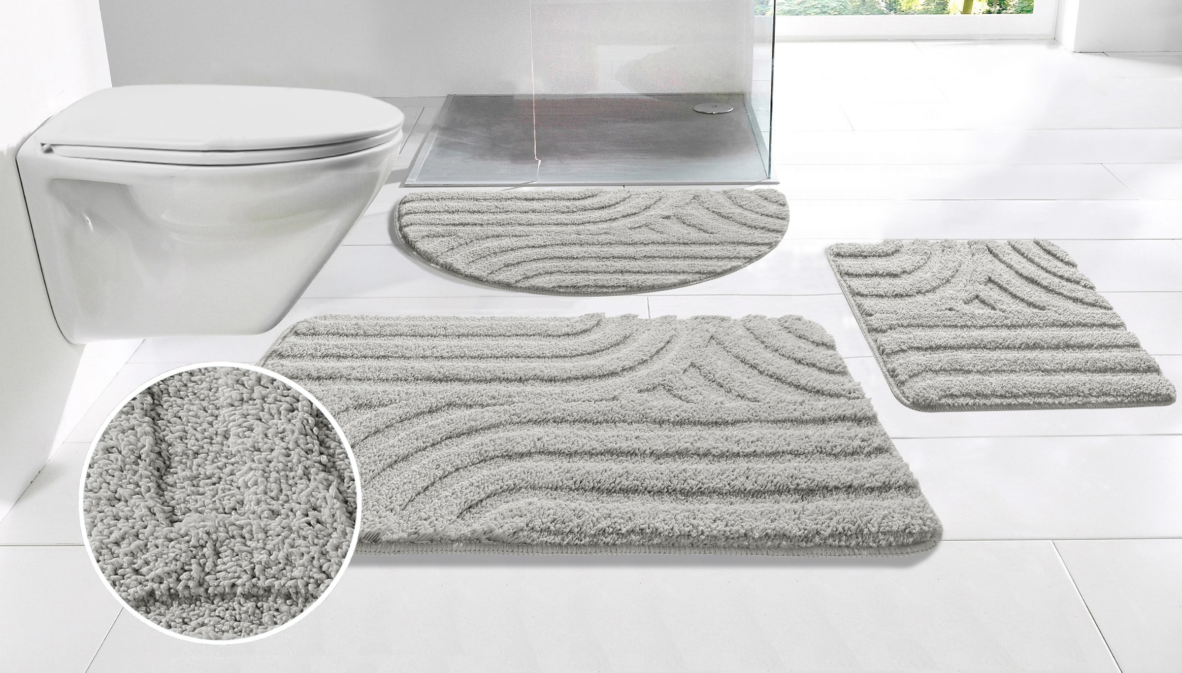 my home Badematte »Sanremo Scandi, Badvorleger, Badezimmer Teppich, Duschvorleger« Höhe 20 mm rutschhemmend beschichtet strapazierfähig Badteppich, Uni Farben, Hoch-Tief-Effekt, modernes Muster, Boho