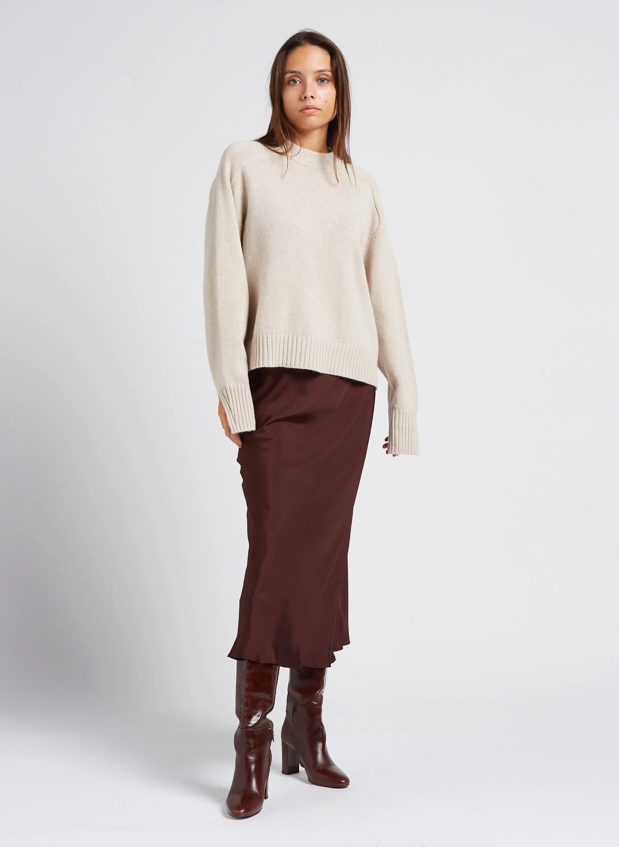 WILL - Pull col rond ample en laine| Beige