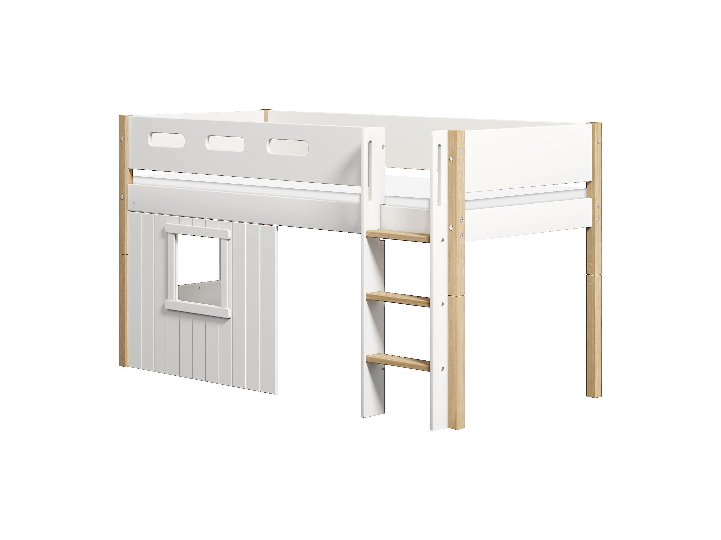 Flexa NOR Halbhochbett mit Baumhaus - Weiss / B: 109.0 cm x T: 210.0 cm x H: 120.0 cm