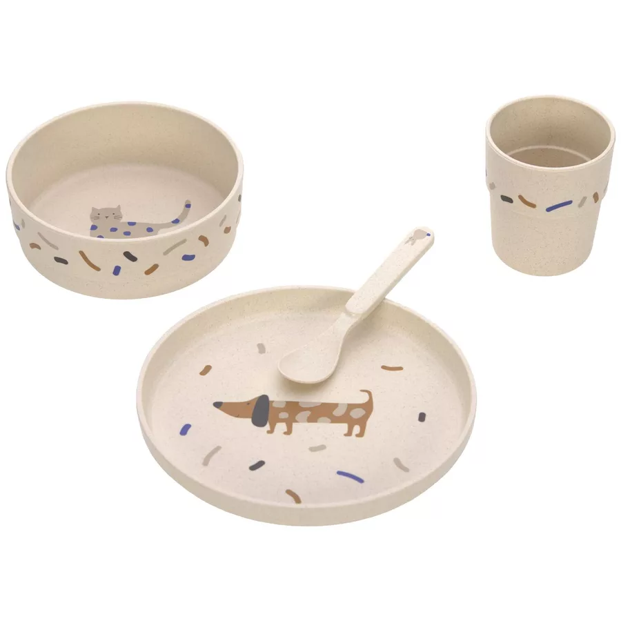 Lässig Kindergeschirrset mit 2 Lätzchen Little Mateys 6er Set blau