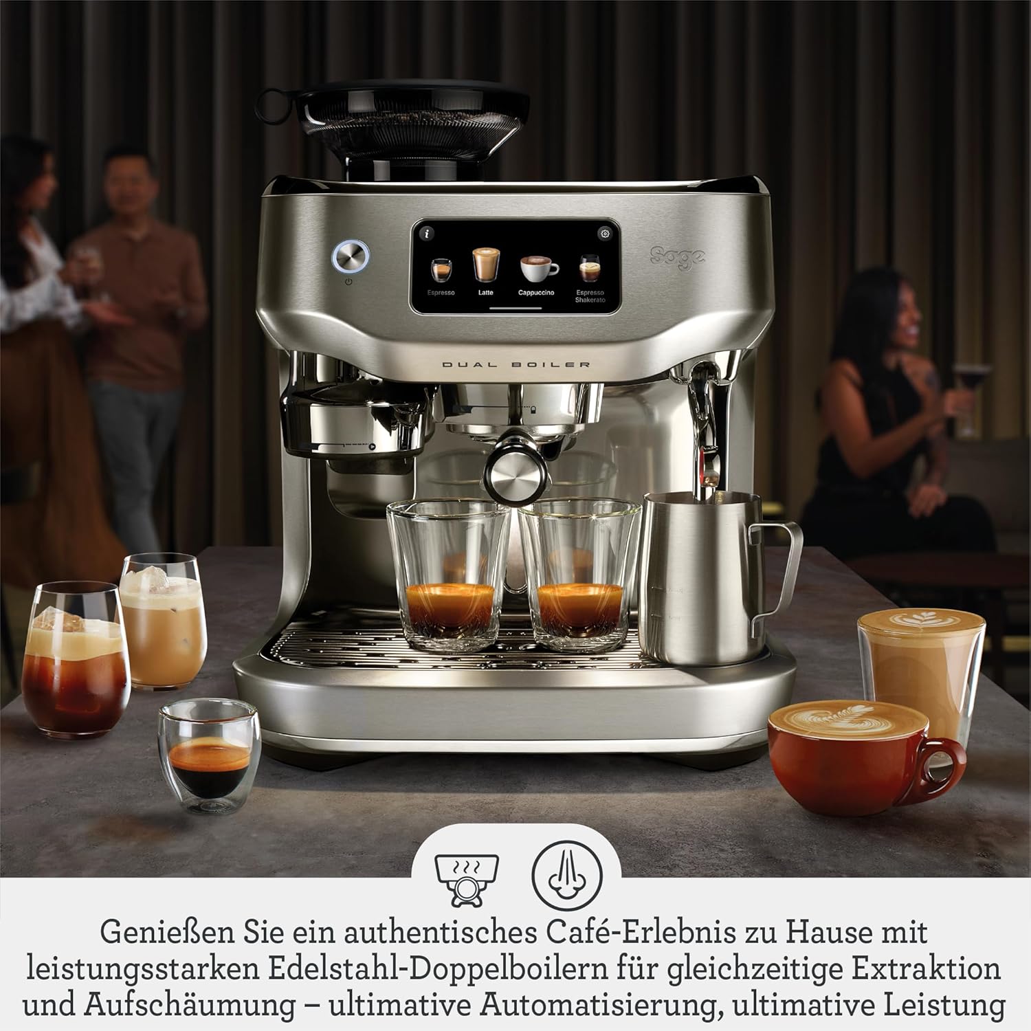 Sage - The Oracle Dual Boiler - Kaffeemaschine mit Manuellem & automatischem Milchaufschäumer - 45 Mahlgradeinstellungen - 16 Programme inkl. Espresso, Cappuccino & Flat White - Schwarzer Trüffel