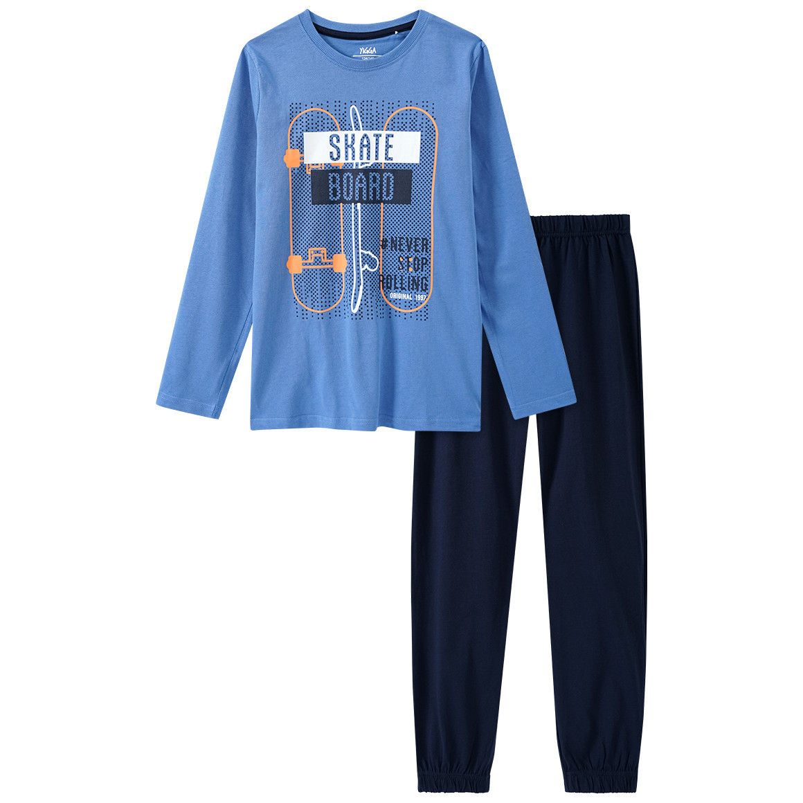 Yigga Jungen Schlafanzug mit Skater-Print hellblau / dunkelblau