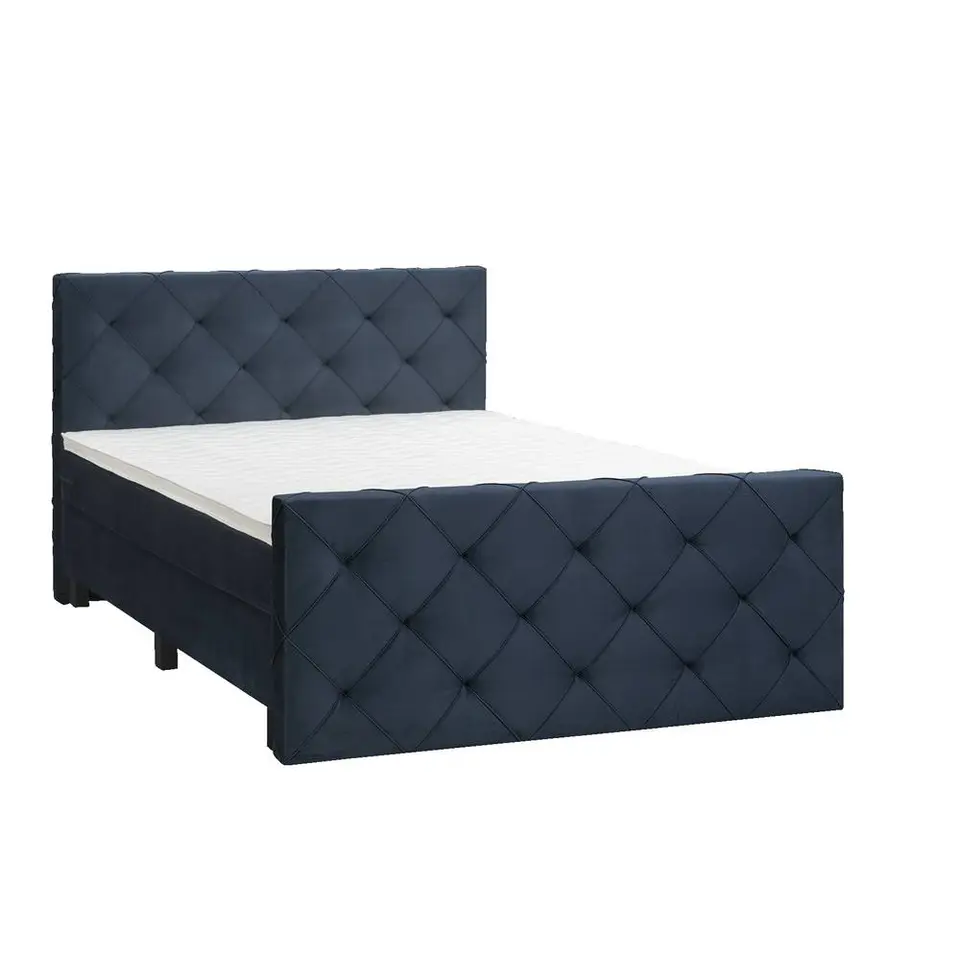 Boxspring met voetbord Liv geruit - blauw - 180x200 cm - vierkante poot