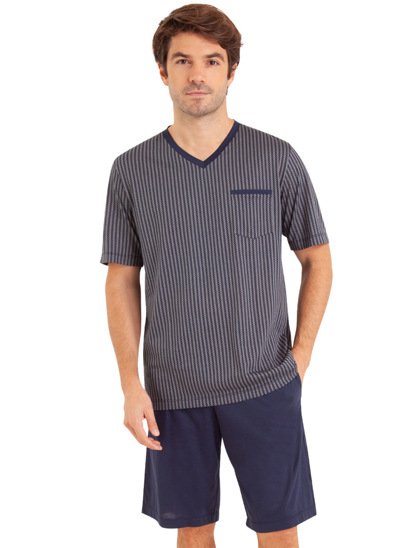 Pyjashort col V pur coton
