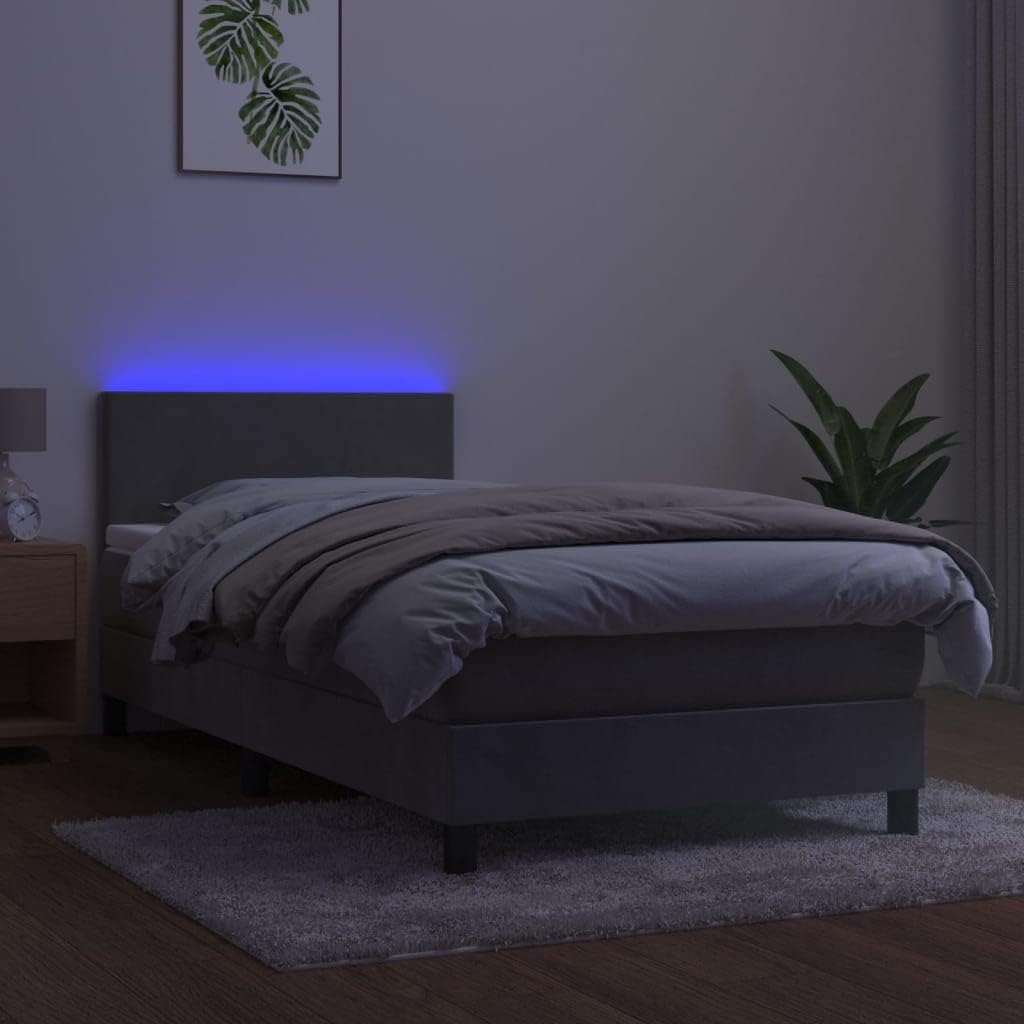 Cozynest Polsterbett Bett Einzelbett Bettrahmen Bettgestell Lattenrost Hotelbett Schlafzimmerbett Boxspringbett mit Matratze & LED Hellgrau 90x200 cm Samt