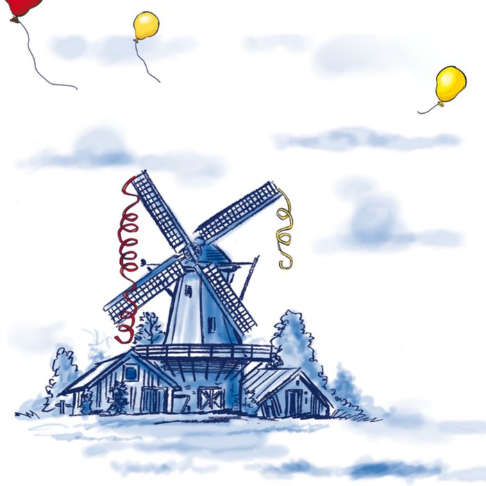 Old Dutch | Verjaardagskaart | ballon | molen