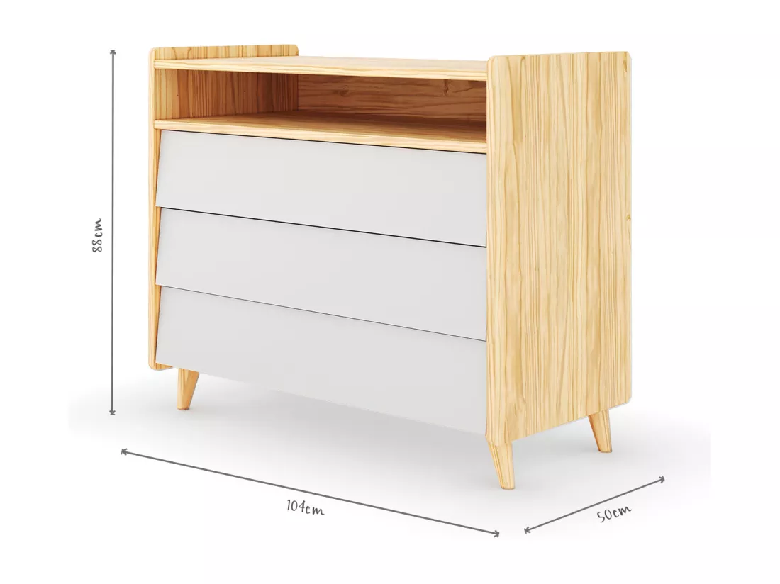Commode 3 tiroirs bois massif bois et blanc PETER