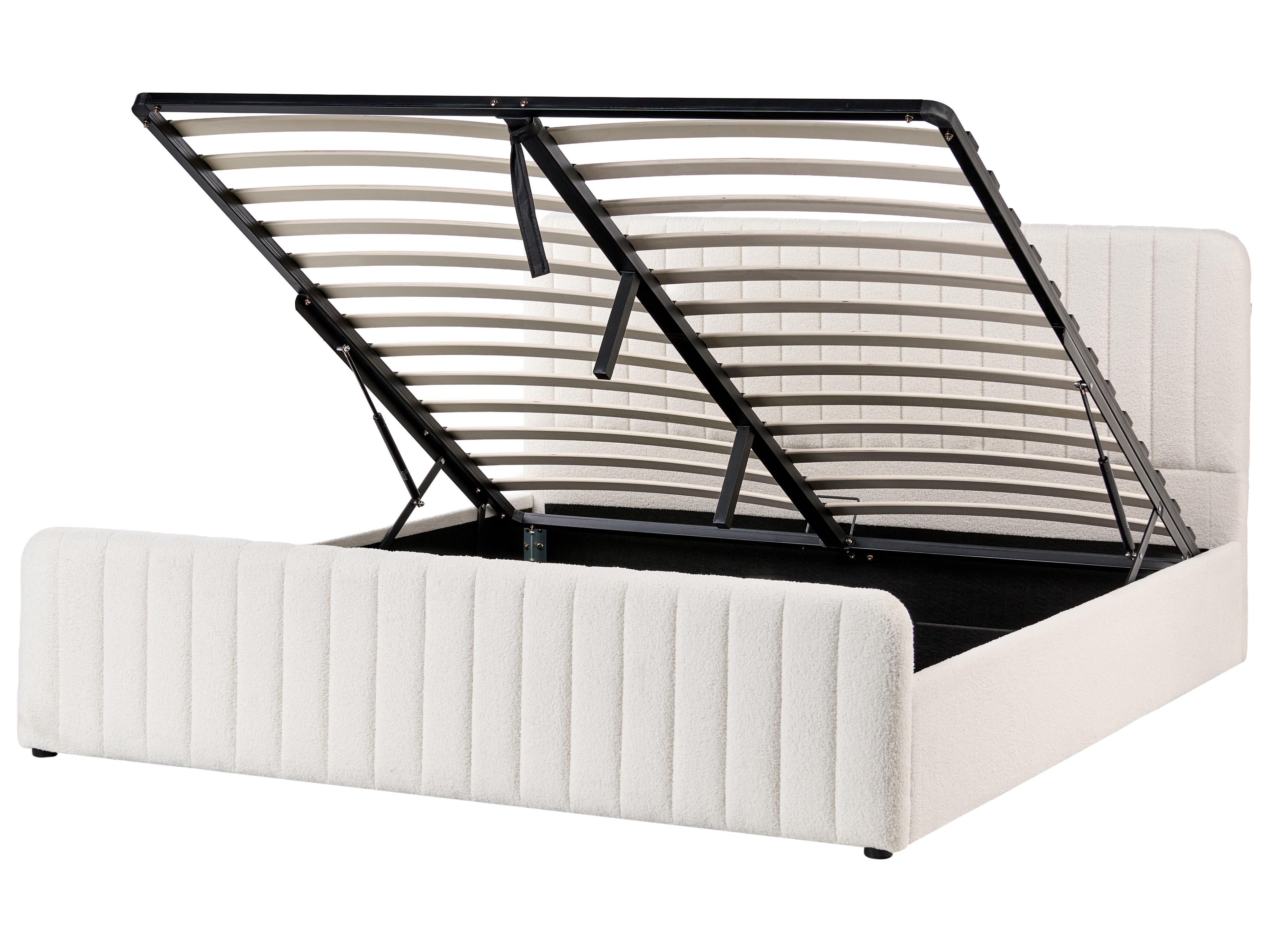 Bed met opbergruimte Bouclé LUNAN 180 x 200 cm Wit