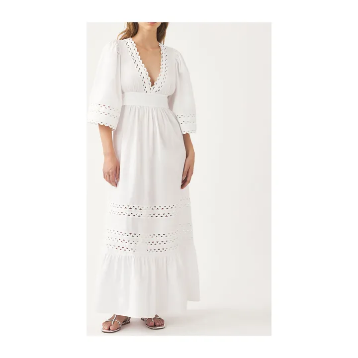 Antik Batik Robe Longue Rodo Popeline de Coton | Blanc