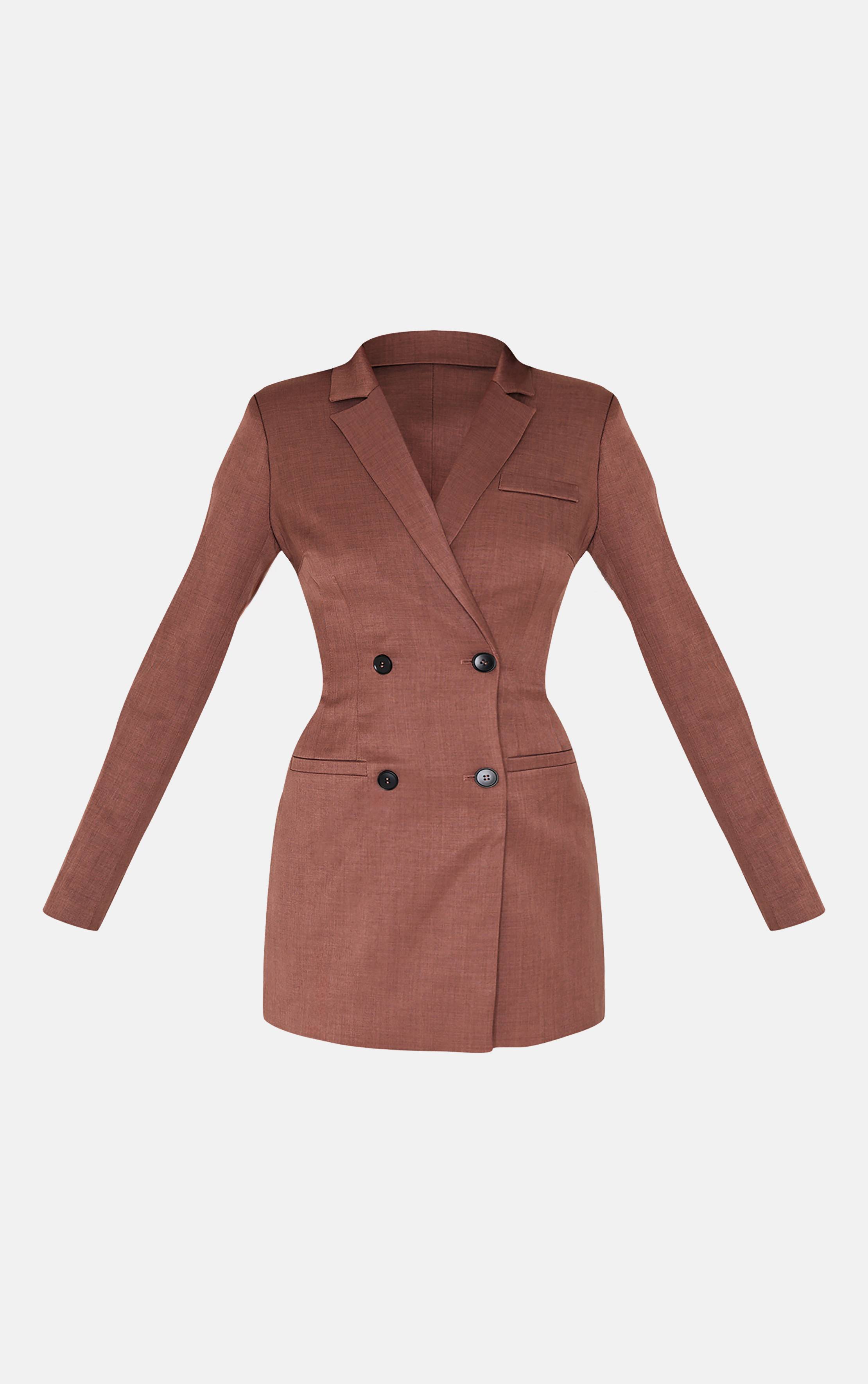 Chocolat Robe Blazer Cintrée À Taille Ajustée Et Manches Longues