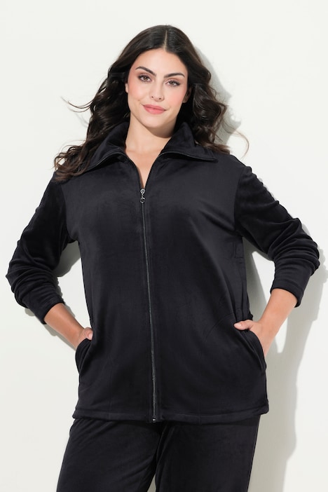 Loungewear-Nickijacke, Umfallkragen, Langarm, recycelt
