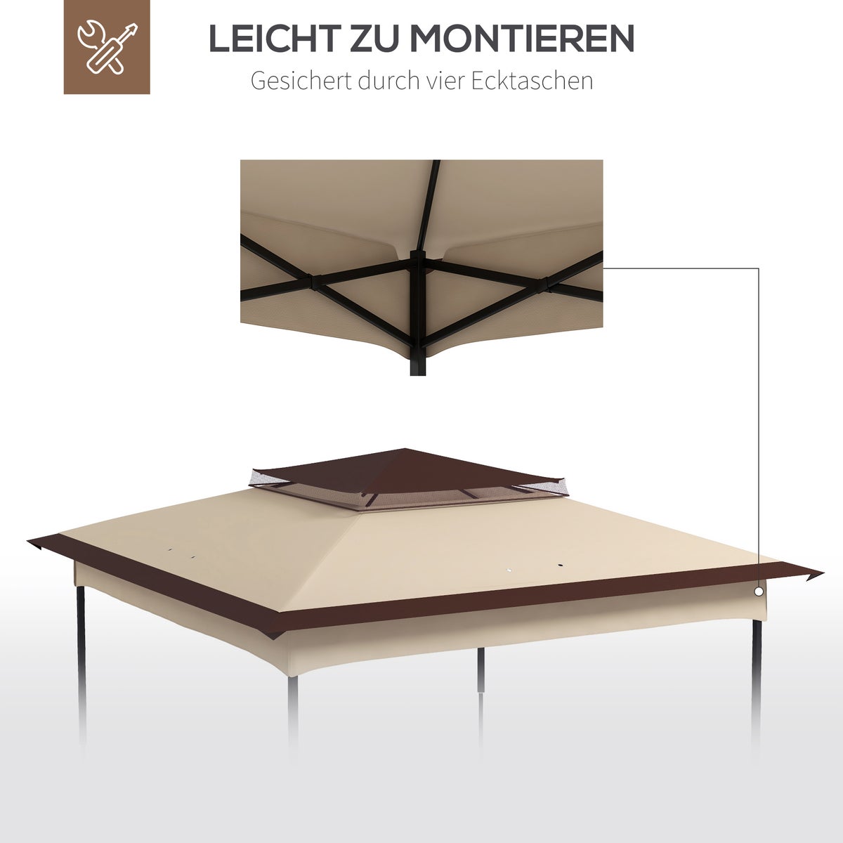 Outsunny vervangingsdak, prieeldak voor metalen prieel, 3,25 x 3,25 m, polyester, koffie