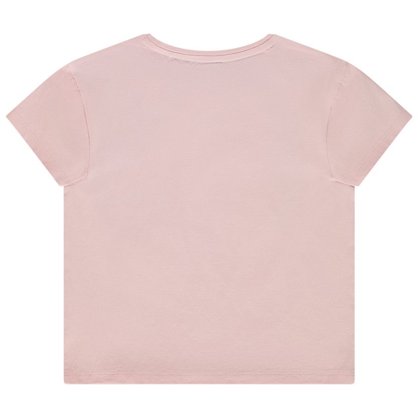 T-shirt manches courtes avec patchs brodés pour fille - Rose