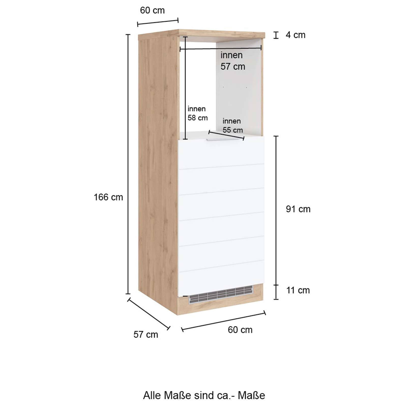 Kühlschrank-Ofenumbauschrank FLORENZ - Wotaneiche-grau matt