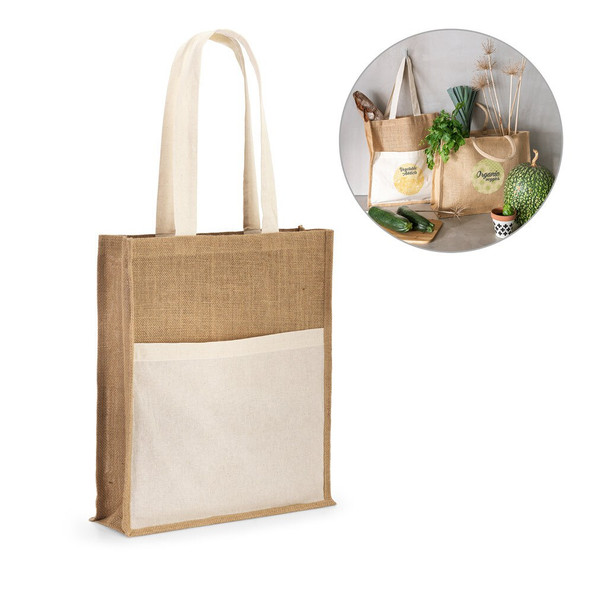 hi!dea 92823 - Sac en jute (240 g/m²) avec pochette 100% coton (140 gm²)
