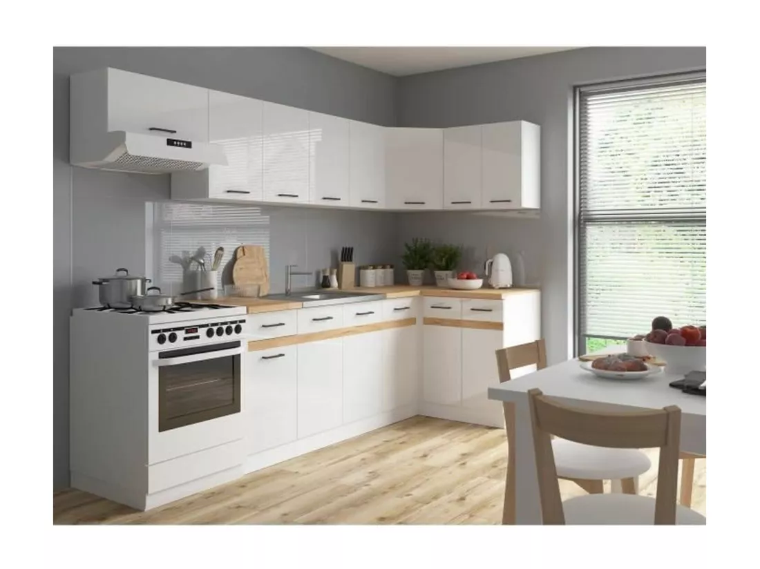 Meuble bas four 60 cm - Plan de travail - Blanc brillant