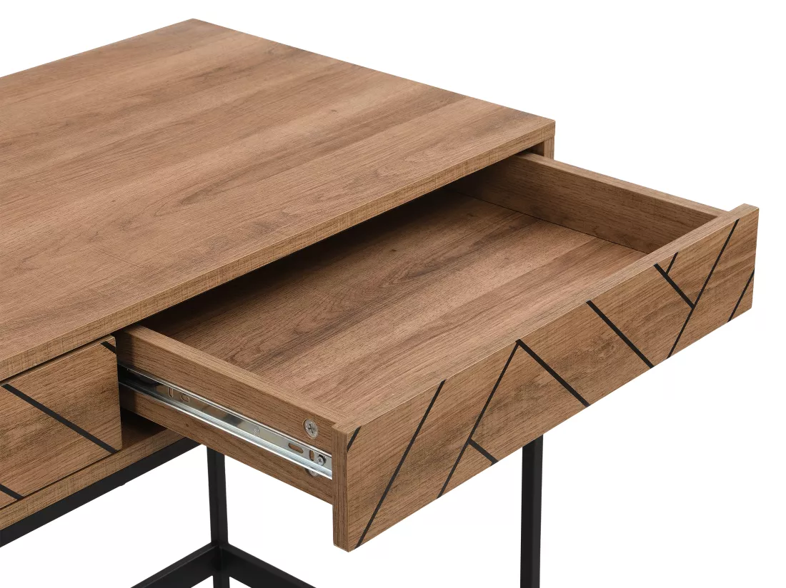 Console avec 2 tiroirs - MDF et acier - Coloris : Naturel et noir - CARATANA