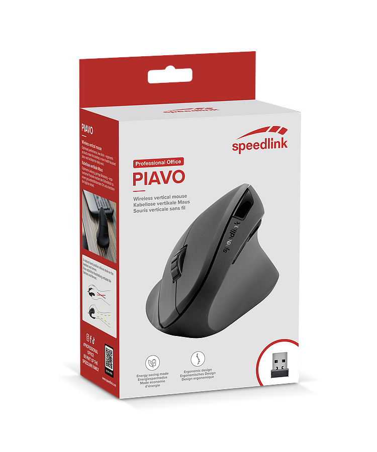SPEEDLINK PIAVO Ergonomic Vertical Mouse - Wireless, rubber-black