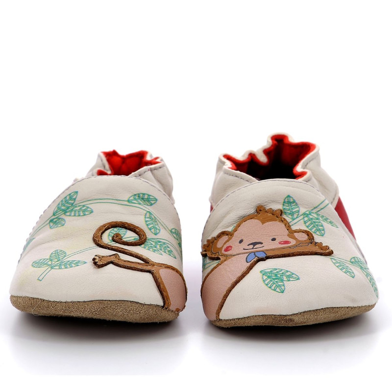 Robeez Robeez Chaussons Acrobatic Monkey Beige Clair Rouge