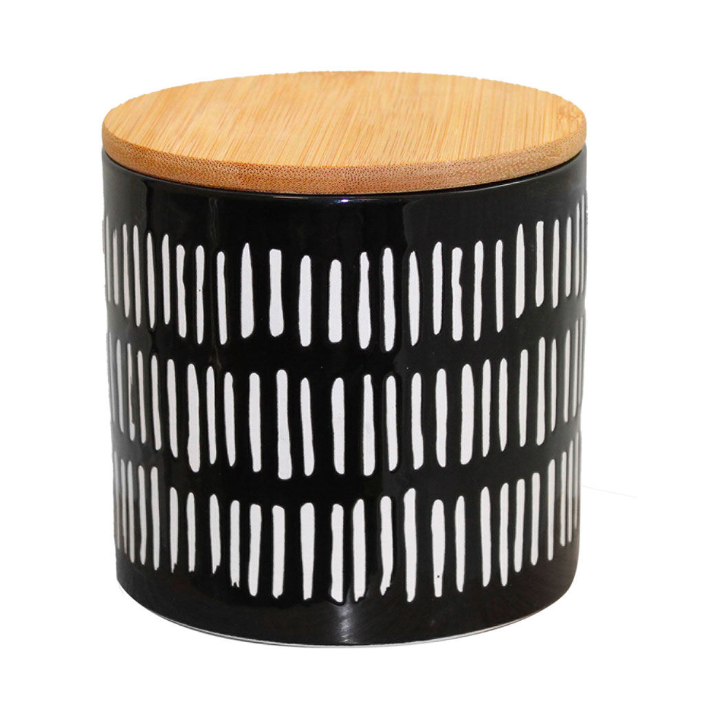 Pot ethnique céramique et couvercle bambou noir D 11x10.6cm