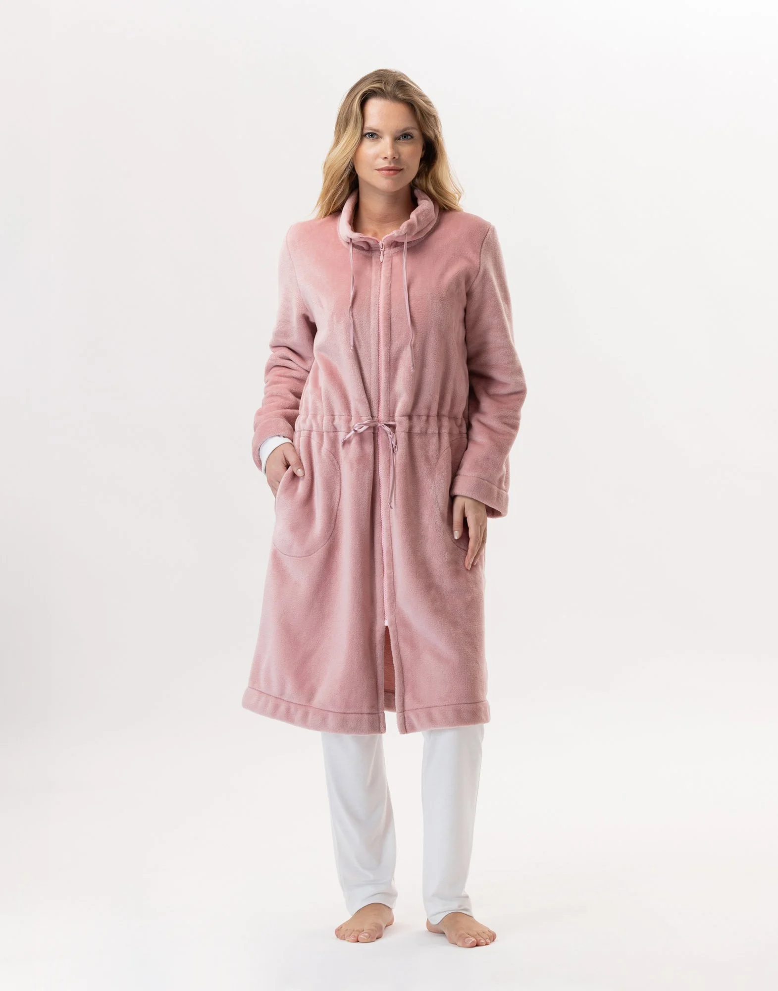 ESSENTIEL 853 - Veste zippée en peluche flanelle | Rose