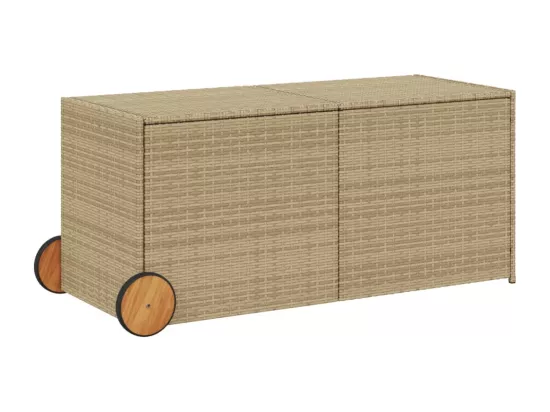 Boîte de rangement de jardin et roues mélange beige 283L rotin