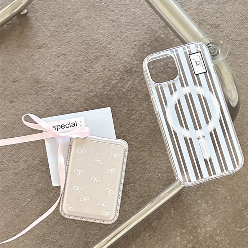 Karnemelk - Magnetische telefoonkaarthouder van imitatieleer met strikprint