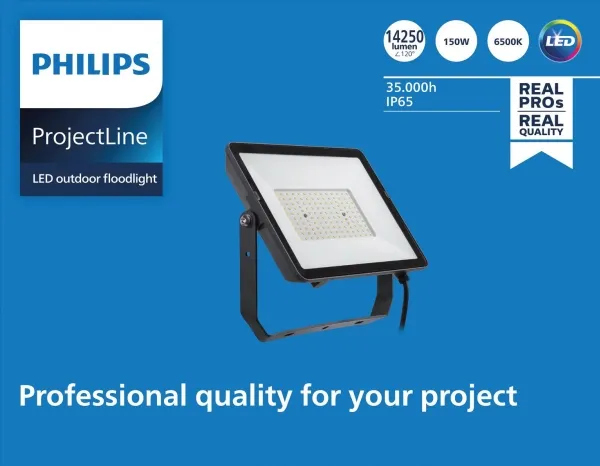Philips 8719514954632, Sort, IP65, Metal, 150 W, LED, 6500 K