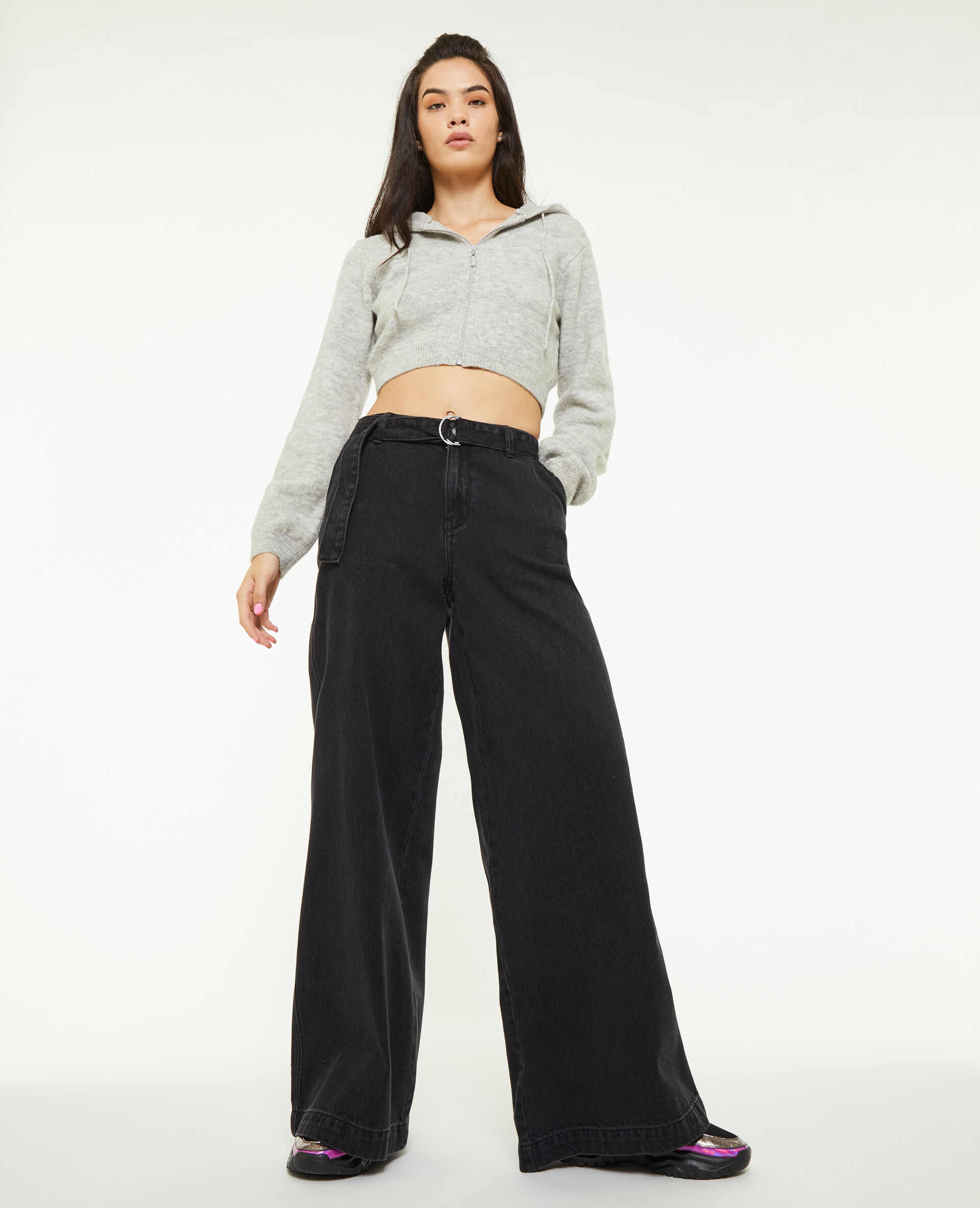 Jean wide extra large avec ceinture - Noir