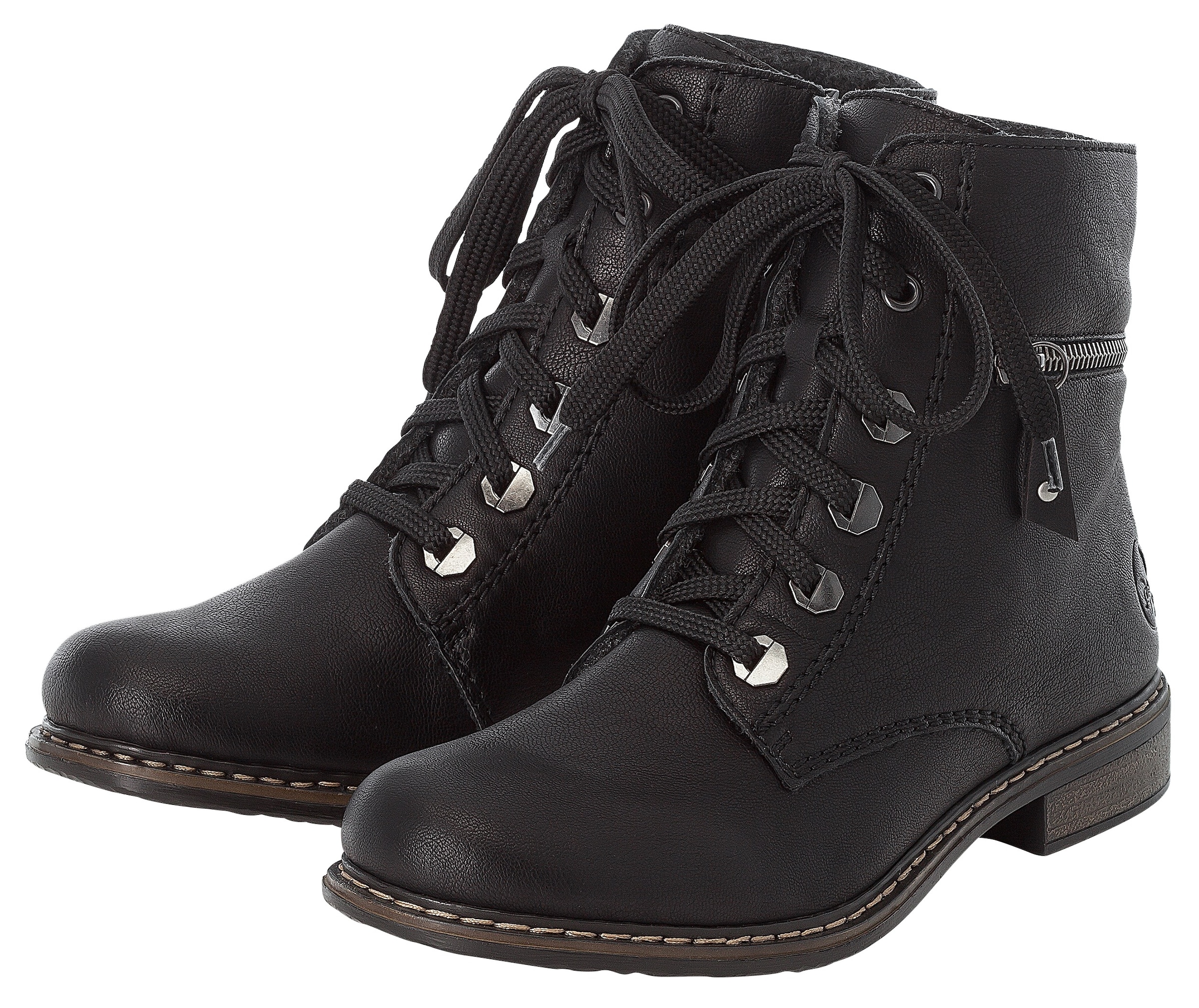 Rieker Schnürboots  , Schnürstiefelette, Blockabsatz, mit Zierreissverschluss aussen