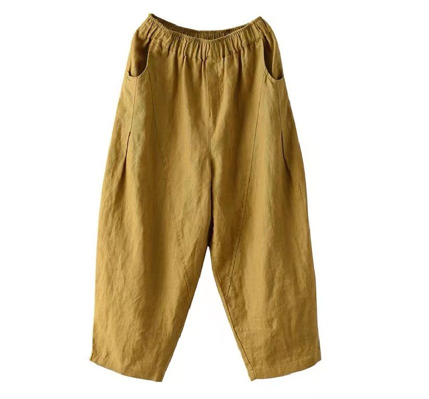 Lewwe - Effen cropped harembroek met elastische taille