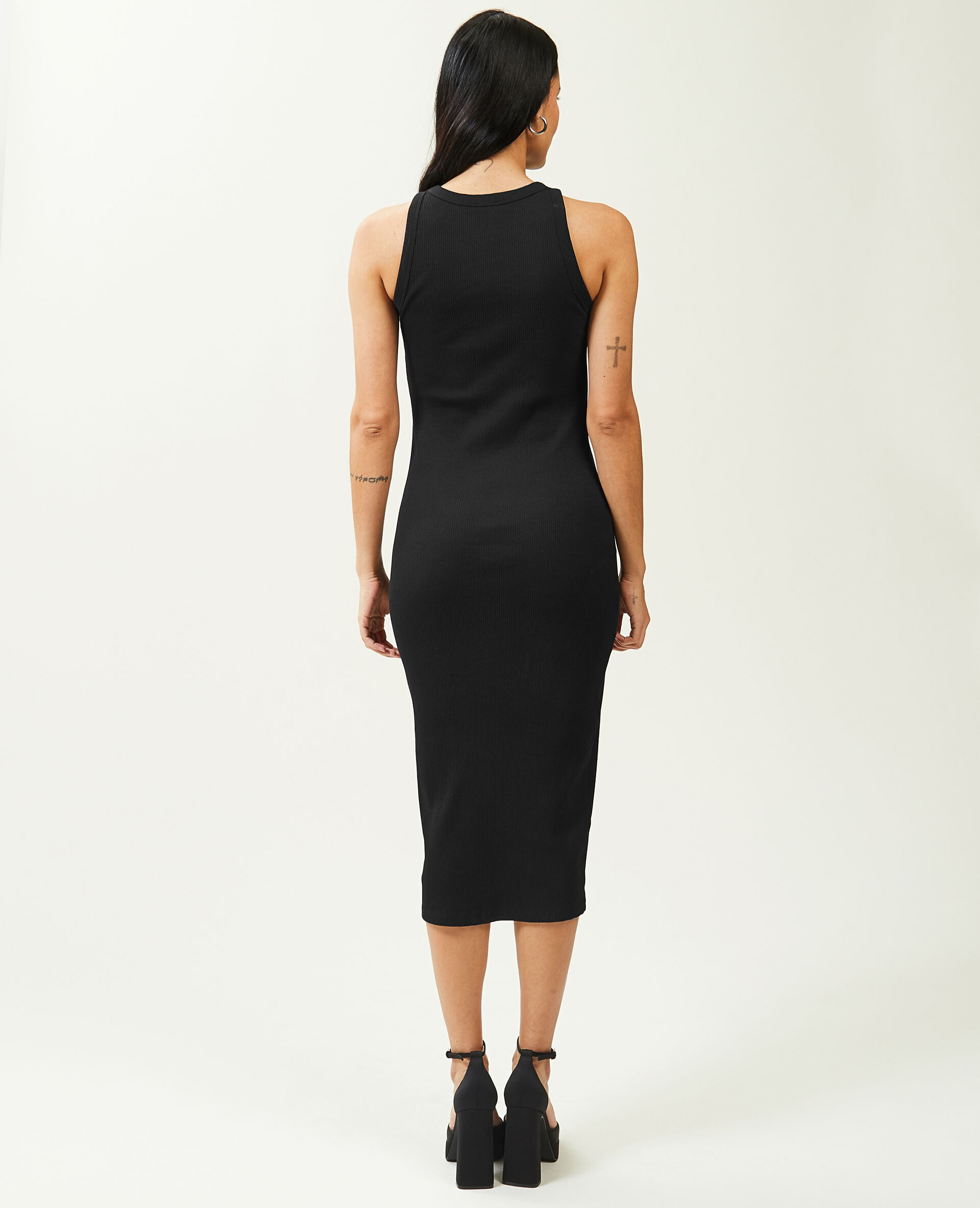 Robe débardeur maille côtelée - Noir