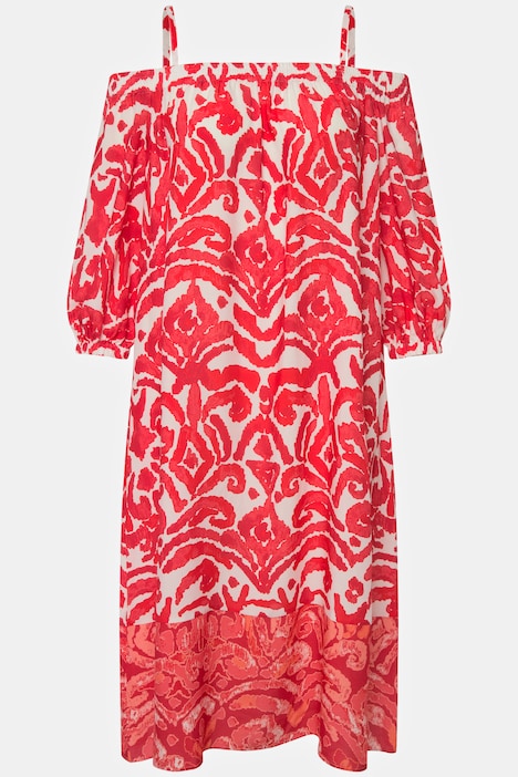 Midikleid, A-Linie, Carmen-Ausschnitt, 3/4-Arm