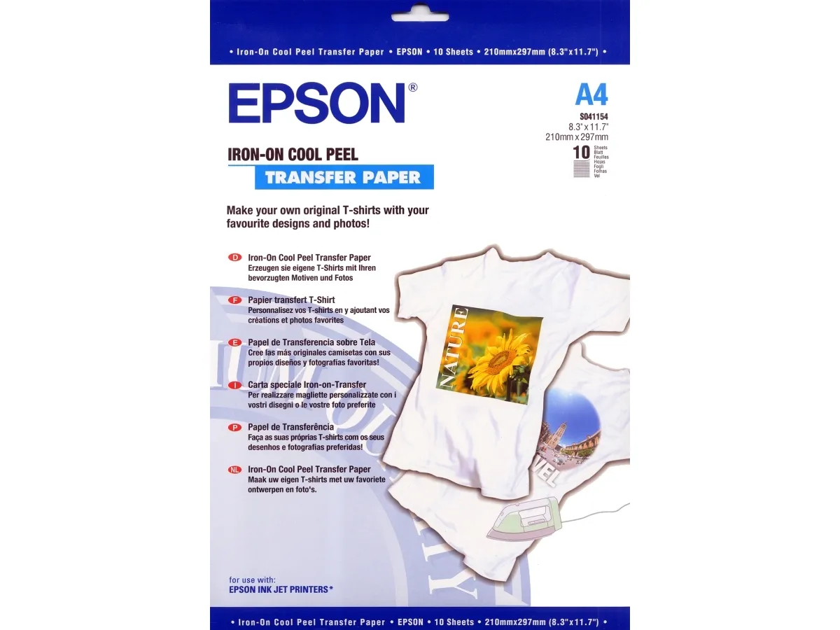Epson Cool Peel T-Shirt - A4 (210 x 297 mm) 10 stk. mønsteroverførsler - for EcoTank ET-7700, 7750; Expression Home HD XP-15000; Expression Premium XP-540, 6000, 6005