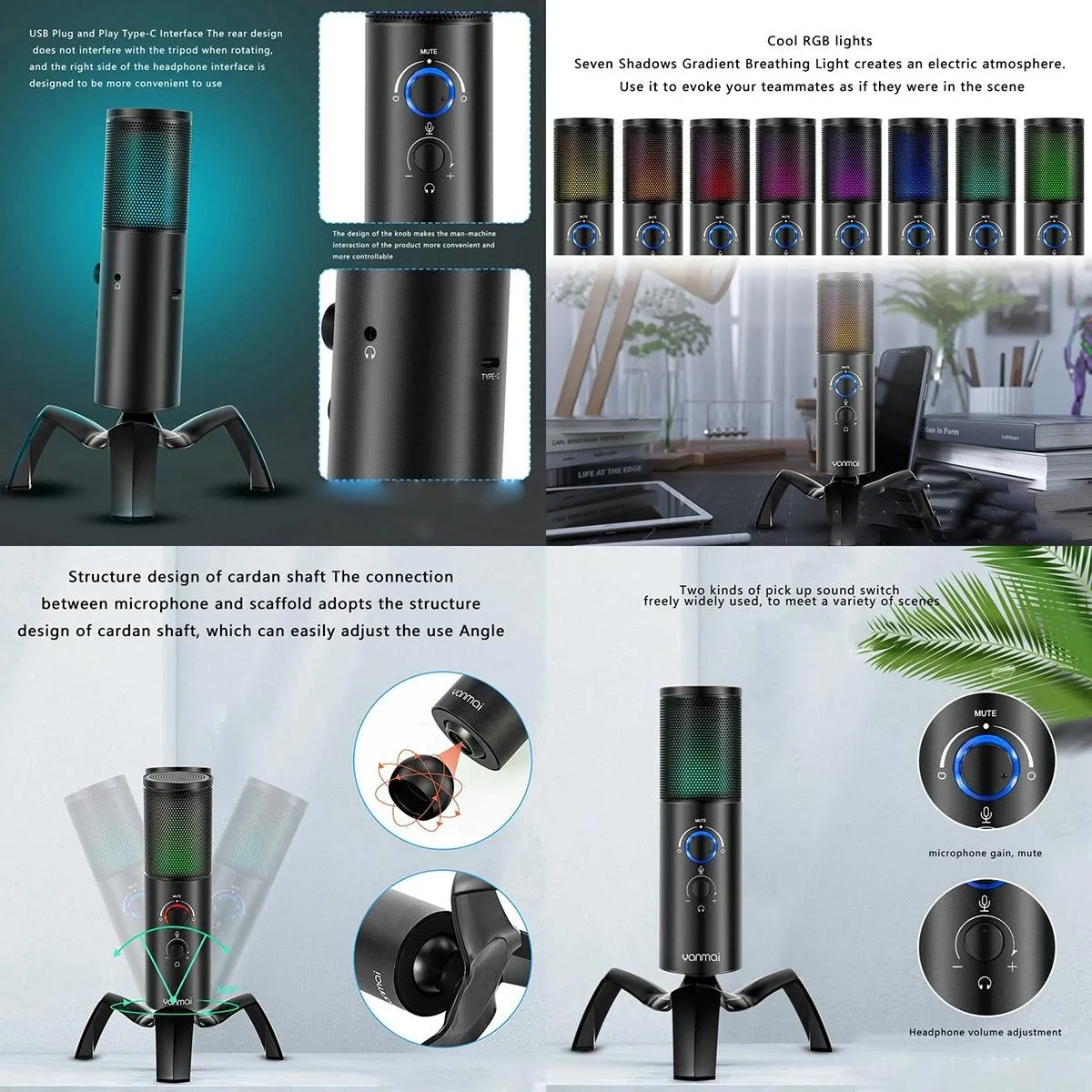 YONIS Microphone USB LED Gaming