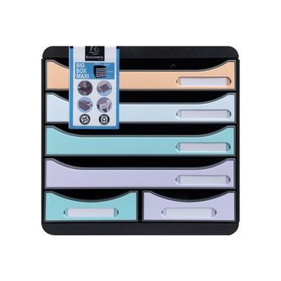 Exacompta Big-Box Maxi Aquarel - Module de classement 6 tiroirs - noir/pastel