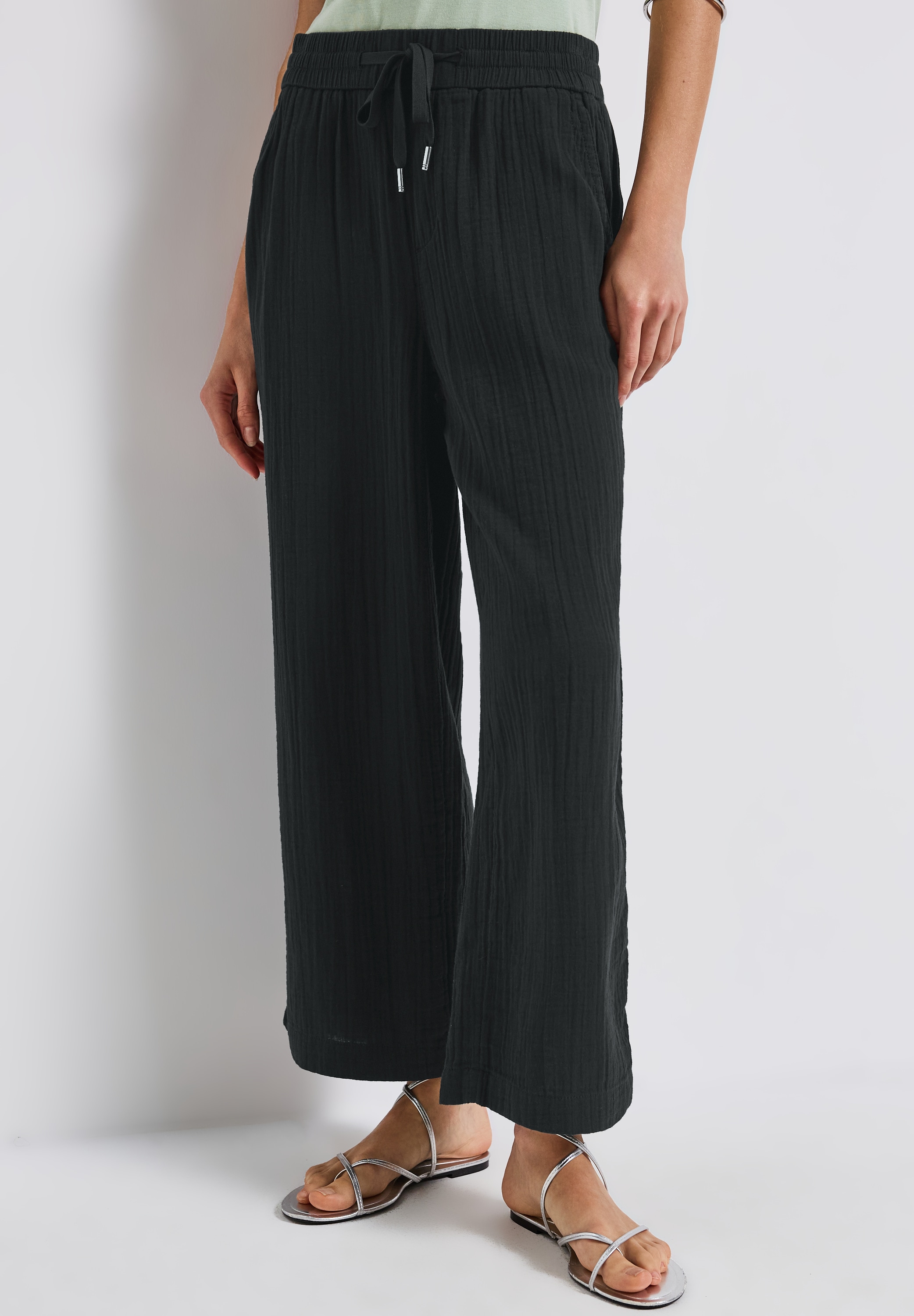 STREET ONE Stoffhose  Sommerhose mit elastischem Bund und Tunnelzug, im Musselin-Look