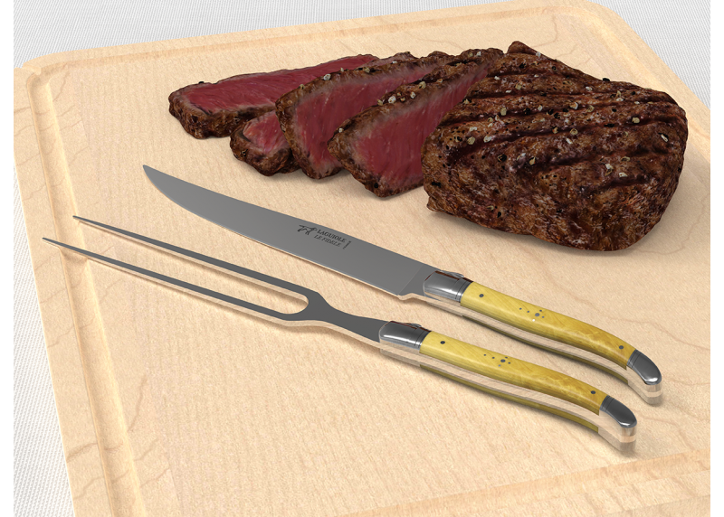 Service à viande Laguiole avec un manche en buis et mitres en acier inoxydable