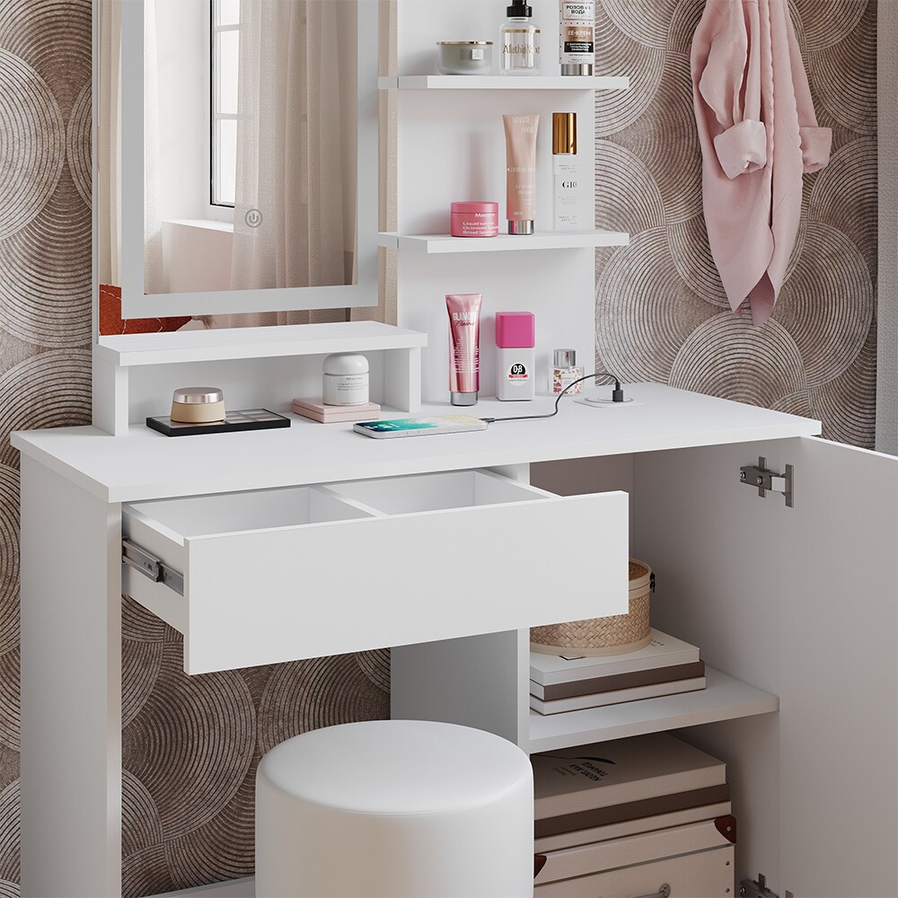 Vicco Schminktisch Julia 90 cm mit LED-Spiegel, QI-Ladegerät und Hocker