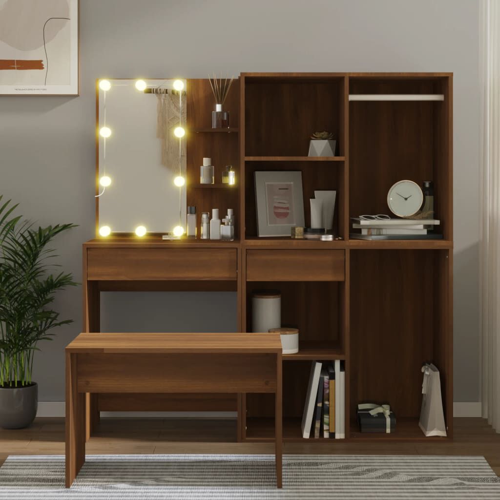 vidaXL Kaptafelset met LED-verlichting bruin eiken