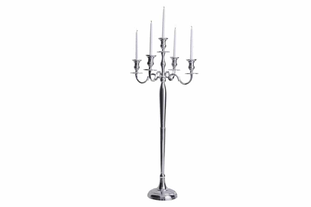 Kerzenständer MODERN BAROCK 120cm silber 5-armig Lüster Aluminium poliert Kerzenhalter