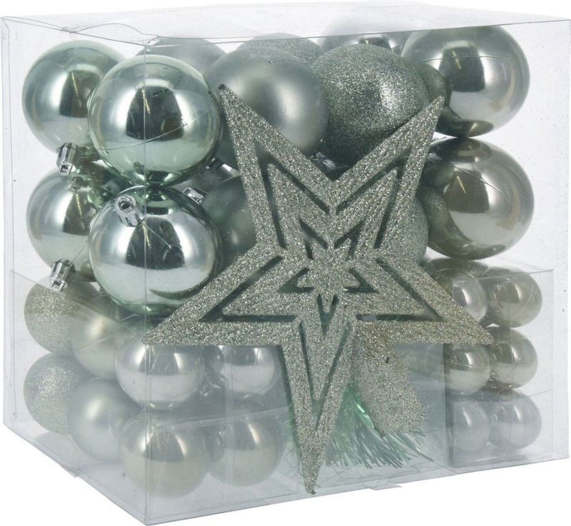 Christmas Decorations kerstballen set 3,4,6 cm met piek -54dlg - mintgroen