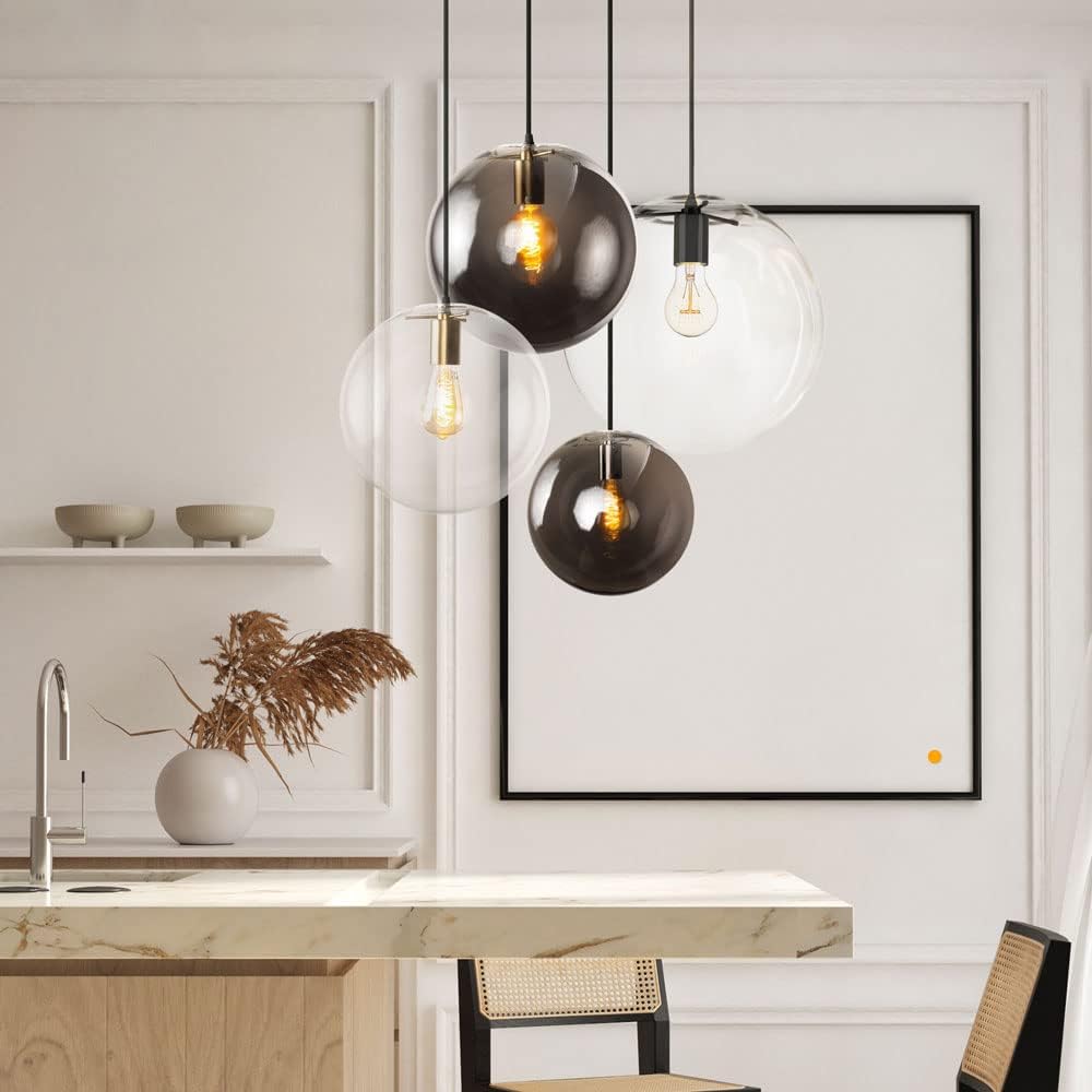 s.luce Orb Glaskugel Hängeleuchte Hängelampe Pendellampe Pendelleuchte Glaslampe, Farbe Chrom/Rauch, Größe Ø 50cm