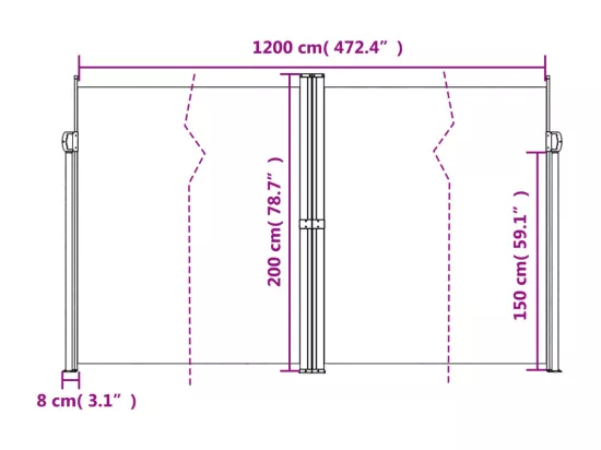 Auvent latéral rétractable beige 200x1200 cm