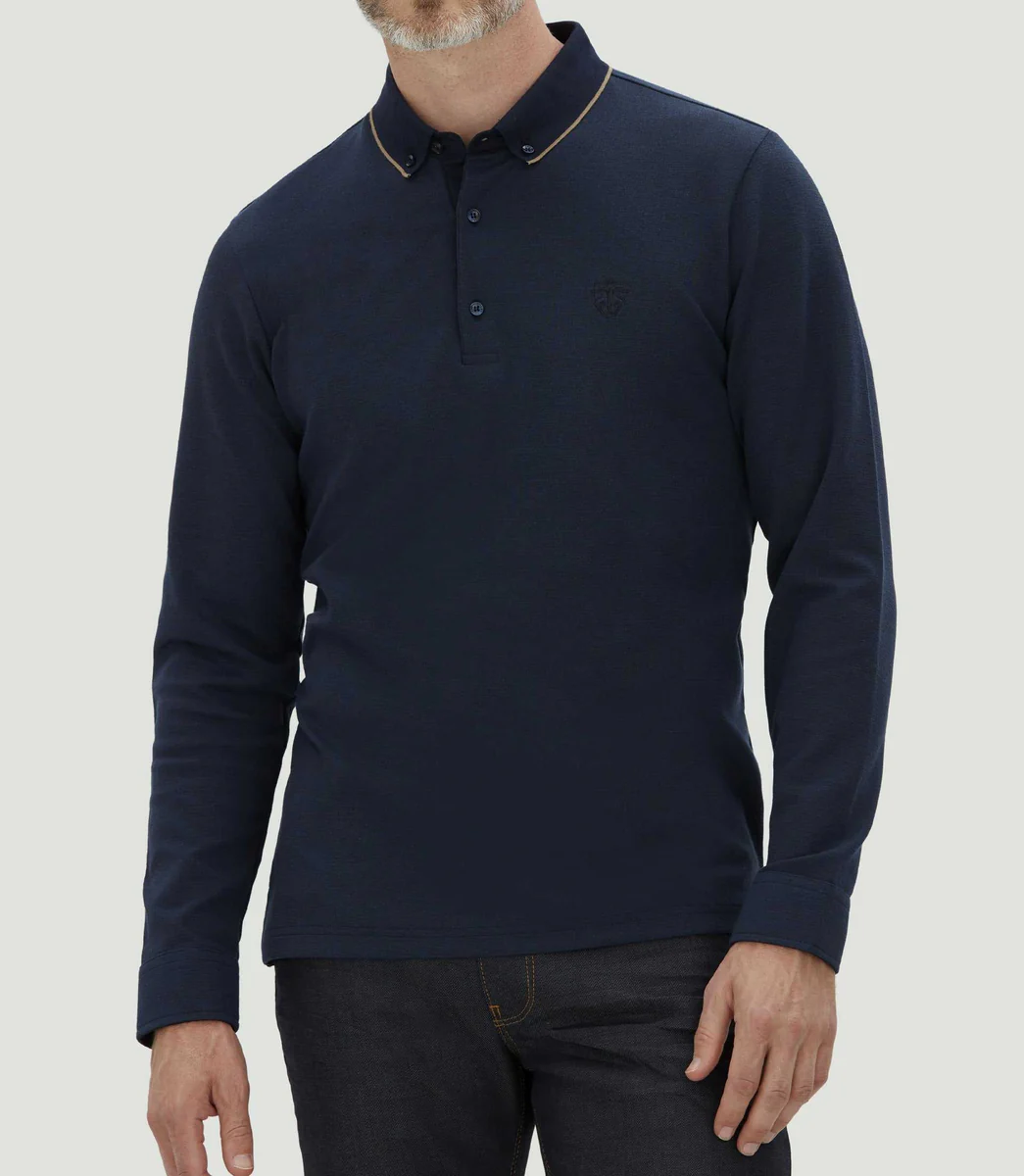 Polo jacquard manches longues marine 